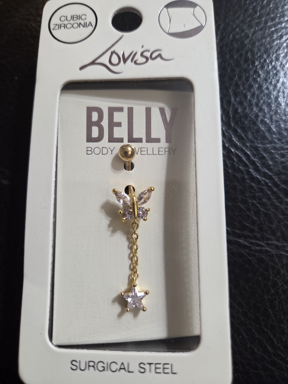 Lovisa Gold Butterfly & Star Belly Ring with Clear Stones